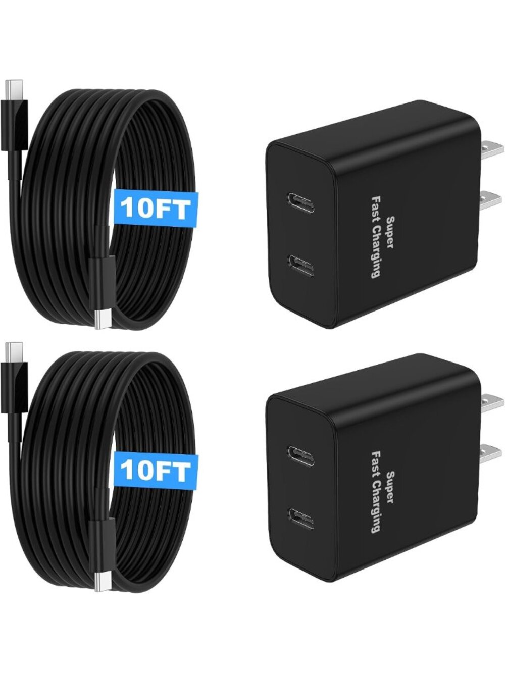 45W Dual Port USB-C Fast Charger for Android Phones - 2 Pack, Quick Charge